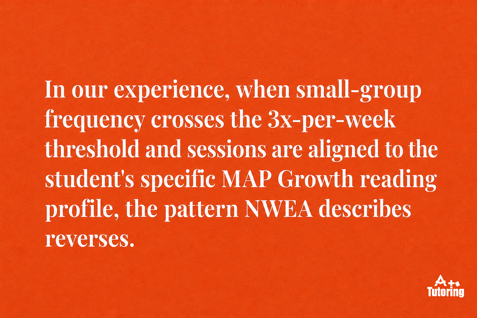 Pull quote: In our experience, when small-group frequency crosses the 3x-per-week threshold and sessions are aligned to the student's specific MAP Growth reading profile, the pattern NWEA describes reverses.