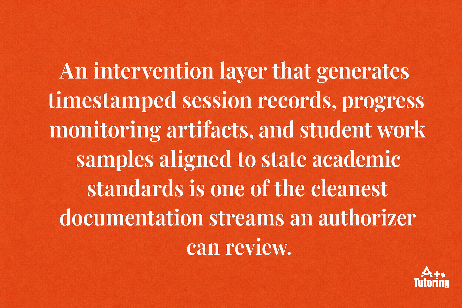 Pull quote: An intervention layer that generates timestamped session records, progress monitoring artifacts, and student work samples aligned to state academic standards is one of the cleanest documentation streams an authorizer can review.